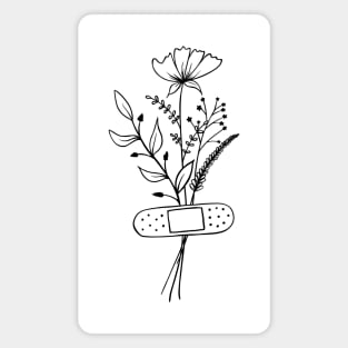 Floral Botanical Line Art Minimal | Black and White Design Magnet